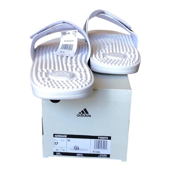 Adidas NIB Adissage Massage Post Workout Rejuvenation Slides White Black Size 17 - Picture 4 of 16